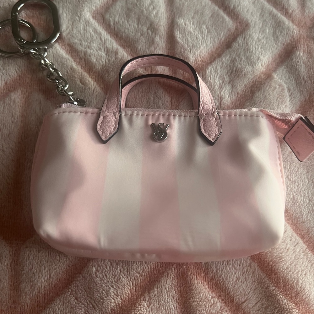 Victoria's Secret Pink Striped Mini Tote Keychain Bag